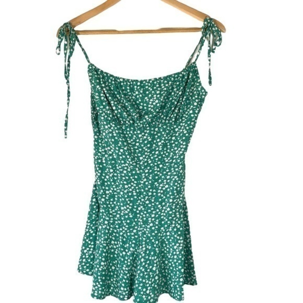 Fun Green Print Floral Romper S